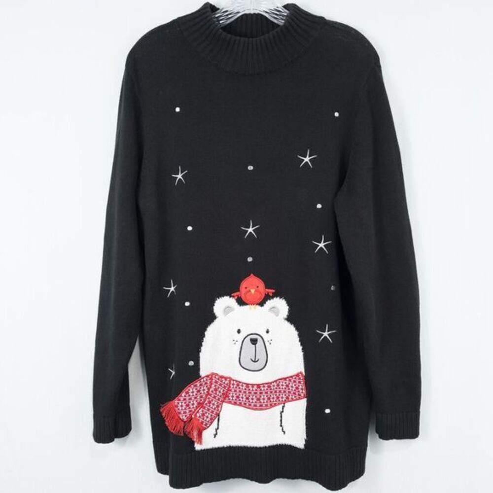Christopher & Banks Polar Bear Cardinal Sweater Womens XL Holiday Winter Novelty
